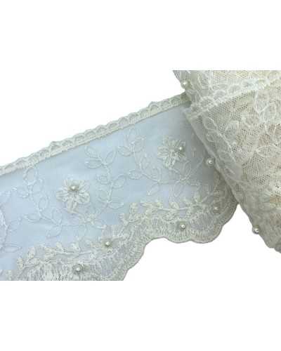 Lace Piabilities Tulle Lace Embroidery Cream Flower Leaf Pearl Mustered High 12cm