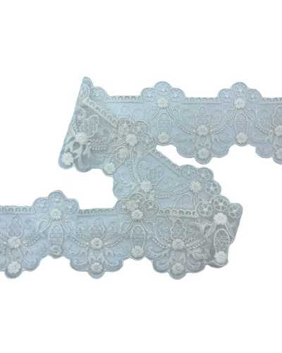 Passamaneria Panna Pizzo Tüll Ricamo Fiore Alto 8,5 cm