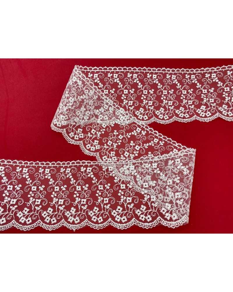 Passementerie Dentelle Tulle Brodé Fleurs Festonnées Hauteur 7 cm