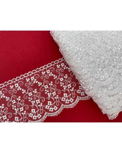 Passementerie Dentelle Tulle Brodé Fleurs Festonnées Hauteur 7 cm
