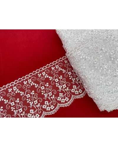 Passementerie Dentelle Tulle Brodé Fleurs Festonnées Hauteur 7 cm
