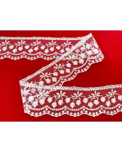 Encaje encaje encaje encaje Lace LOW TULLE BORDERY FLOWER BLANCO HUJO 4,5 cm