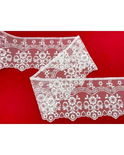 Tulle Lace Trimmings Embroidery High Flower Tip High White 10.5 cm
