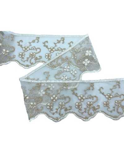 Tulle Trimmings Encaje Lace Lurex Flower Smerel Milk Blanco Alto 12 cm