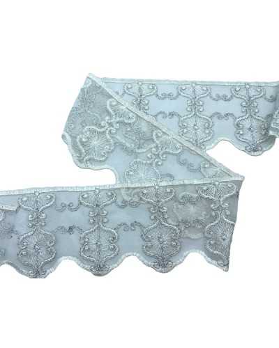 Trolley de tul Leche blanco Lace Lace Lurex Silver Smerelo High 12 cm