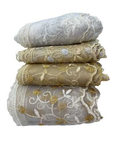Papitros de encaje Lace Organza Bordado Lurex Ecrù High 11.5 cm