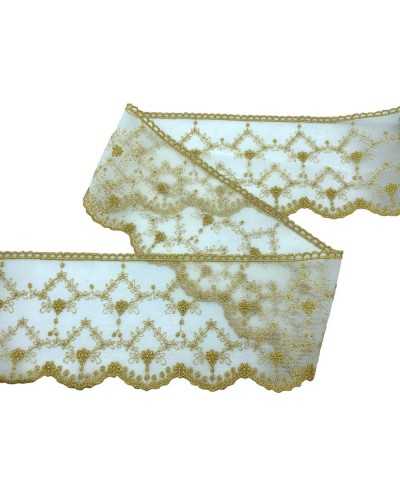 Tulle Trimmings Crema Encaje de encaje Bordado de alambre de oro Lurex High 11 cm