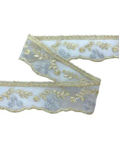 Tüll-Trimmungen Lace Lace Ecrum Stickerei Lurex Silber High CM 5