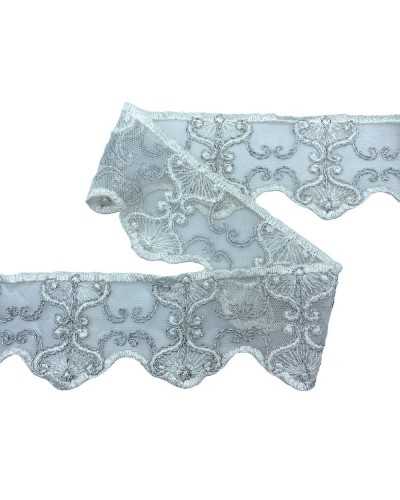Tüll-Trimmungen Spitze Spitze Lurex Silber Sacking Weißer Milch hoch 8 cm