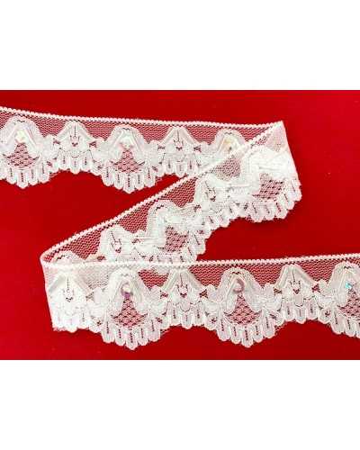 Spitze-Trimmungen Tüll Raschel elastische weiße Stickerei Babelrohre Pailletten facettiert hohe 3 cm