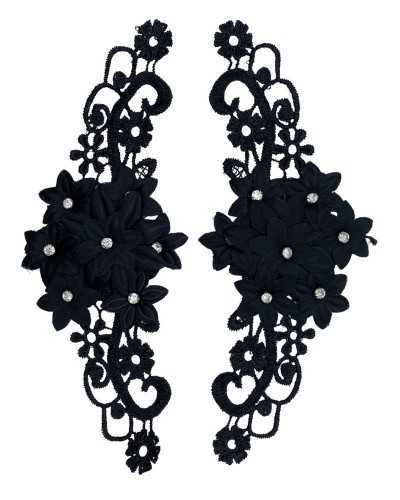 Application Neck Lace Torque DX Sx Macramè Rhinestone Flowers 21x8 cm