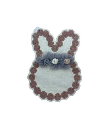 Aplicación de moda Conejito Bordado Lana Flor de tul satinado 19x12 cm