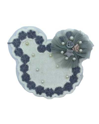 Aplicación de moda Conejito Bordado Lana Flor de tul satinado Perla Altura Tall Tall 15x14cm
