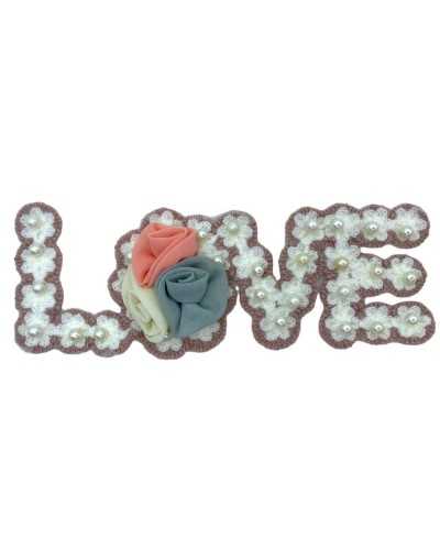 Fashion application sewing written embroidery Love wool tulle pearl cream high 7x19 cm