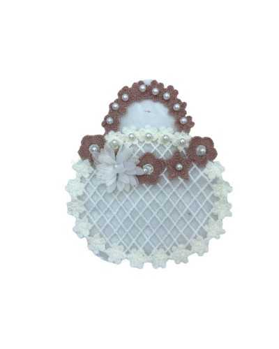 Application Fashion Sac à main Tulle de laine Crème de fleur de perles 16 cm