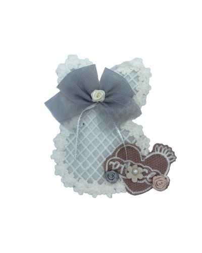 Fashion Application Sew Rabbit Heart Wool Facing Tulle Flower Pearl Cream 15x13 cm