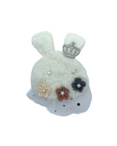 Aplicación Conejo Corona Plata Plata Glitter Moda Costura Costura Crema Pearl Manta Alta 12x9cm