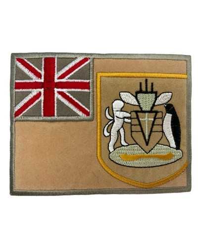 Beige Application Thermoadesive Embroidery Penguin English flag emblem 8x10 cm