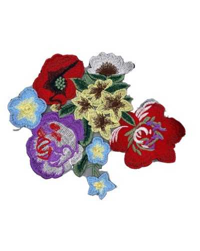 Application Big Couture Patch Broderie Fleur Rose Base de fil brillant Rose Organza 22x24cm