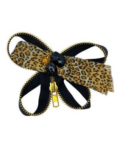 Broche Bisagra negra CURSOR CAGA DE ORO DE ORO RHINESTONE GEORGETTE LEOPARD CM 13X10