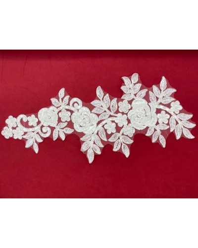 Sewing application WHITE FASHION Bride embroidery lace rebrodè beads 37x16 cm