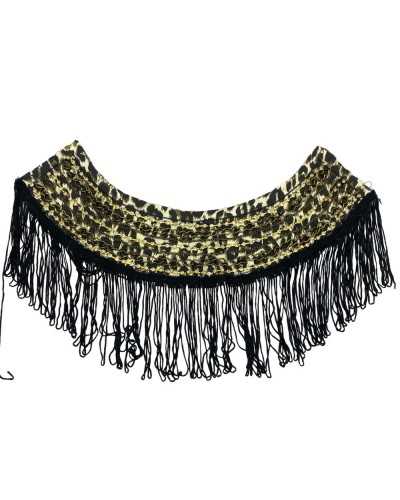 Aplicación de cuello de la moda Vestidos de leopardo Rhinestone Rhinestone Fringe Blink Black 38x22 cm
