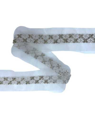 50 cm Fach-Fach-Basis-Organza 4 cm hohe silberne Stickerei 1,5 cm