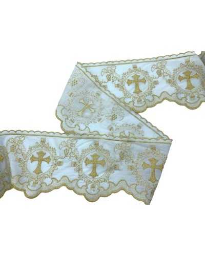50cm Dentelle Tarnmings Sangallo Sacred Broderie Médaillon Croix Or Fil Or Lurex Muslin Blanc Coton High 12.5cm