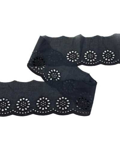 Piazza Spitze Sangallo Baumwolle Batista Black Stickerei Blume Smacker Kreis hoch 9,5 cm