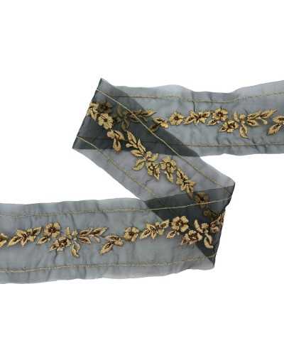 50cm Fach-Tablett-Platine Organza Black Stickerei Golddraht Lurex Perlen 5 cm hoch