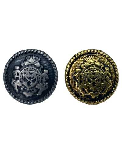 Round metal button Knurled stem Crown coat of arms 15 mm