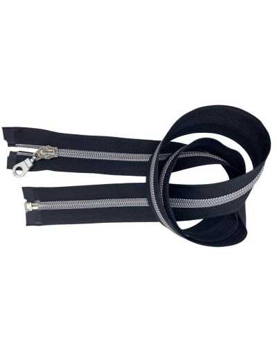 Cremallera cremallera cremallera negro espiral lurex 1 cursor metal desorbinable plata divisible 80 cm