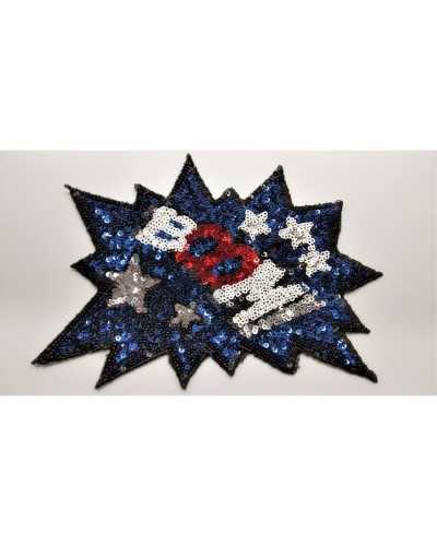 Application d'écusson thermocollant avec broderie Boom! Oops!! Micro Etoiles Paillettes 150x105 Mm