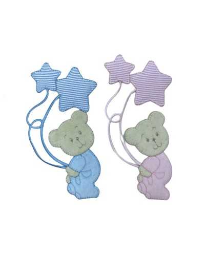 Patch Termoadesiva Orsetto Baby Velluto Palloncini Stella Riga 16,5x8 Cm Prezzo per Pezzo