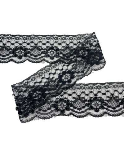 Piazzaneria lace rashel jaquard tulle black embroidery scattered sequined bead bead 6 cm