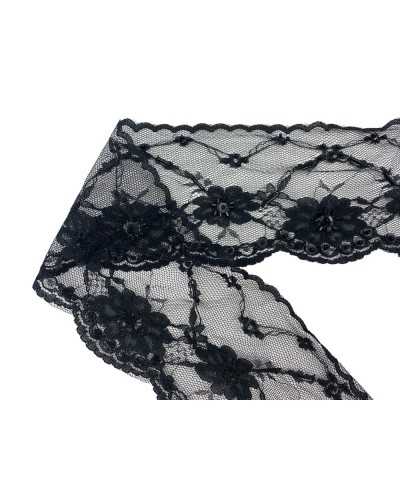 Piazzaneria Lace Rashel JAQUARD TULLE Black Stickerei streute Pailletten Perle hoch 8 cm