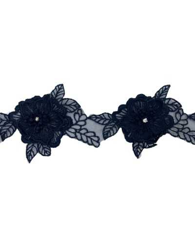 Aplicación de recortes de corte 12x8cm de encaje negro Bordado de bordado Flor de la hoja Relieve