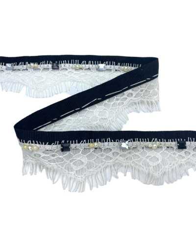 50cm Tarnissures en dentelle française Chantilly strass pierres de pierres blanches de lait noir noir 4 cm