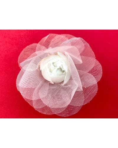 Anwendung Brosche Bud Satin Blume Rosa Organza Weiße Braut 6cm