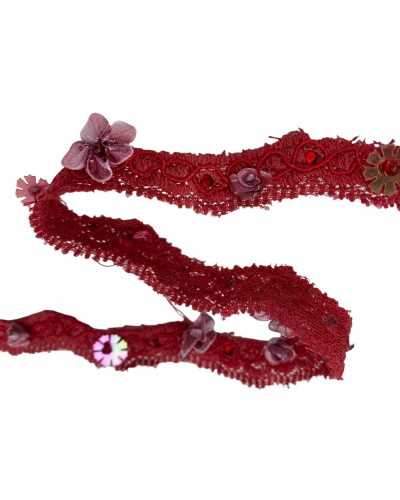 50 cm Fiorellini red trimmings Organza Bordeaux sequins beads Rhinestone 15 mm high