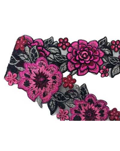 19cm Black Trimming Fuchsia Spitze Spitze Gestickte Stickerei Organza Rebrodè High 6cm