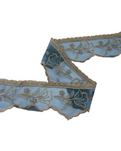 PIABENT-Spitze-Spitze Organza Blaue Stickerei Ecru-Blumen-Tulpe zur Skalierungsspitze High cm 7