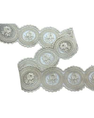 50cm Lace Trimmings Cotton Tulle Round Embroidery Flower Cream High 6cm