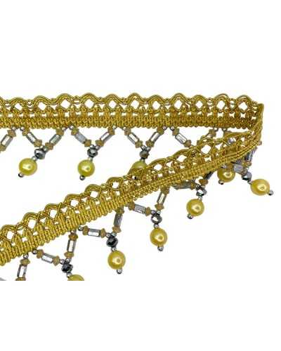 50 cm de frange jaune marginette perle de perles de facette argentée 6 cm