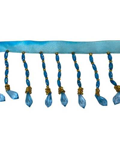 50 cm Trimmings High fringe 5 cm Stones Turquoise gold Lurex beads