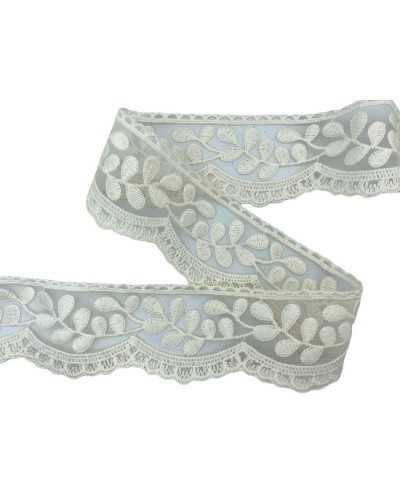 Crema Trimmings Organza Lace Lace Bordado Hoja Alto 5 cm