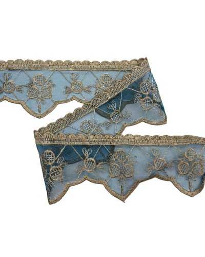 Spitze Spitze-Spitze Organza Blaue Stickerei Ecru-Blume Smigeled High Tip 7.5cm