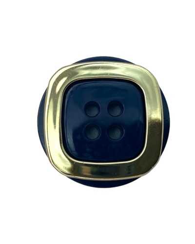 Bottone Piatto 4 Buchi Tondo Blu Quadrato Oro Lucido 23 Mm