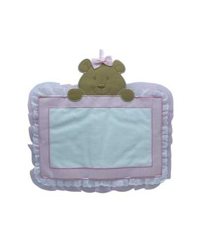 Bow birth chalkboard canvas white teddy bear rouges lace organza baby high 35x31 cm