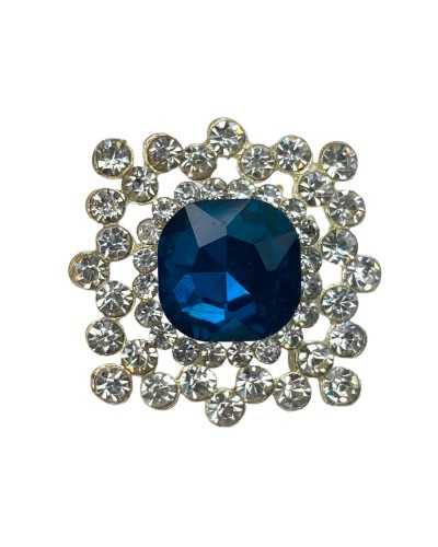 Jewel Button Rhinestone square Central stone octane stem metal silver 2x2 cm